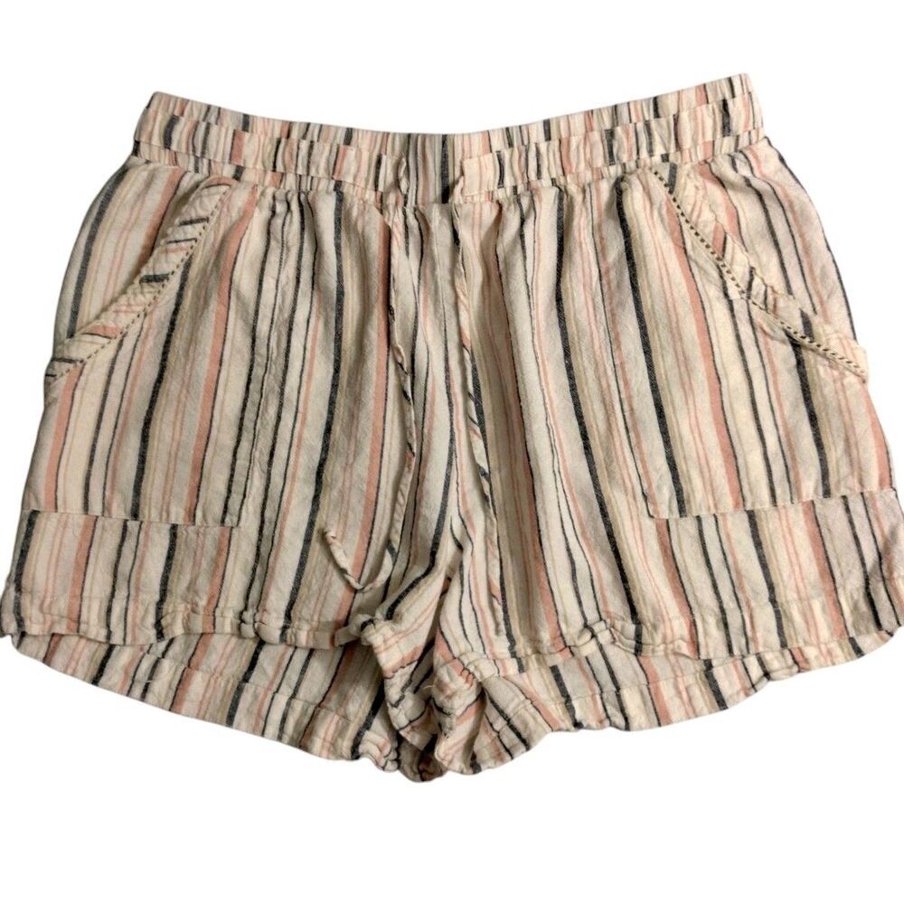 Knox Rose Paperbag Shorts Womens Large Striped Linen Blend Pockets